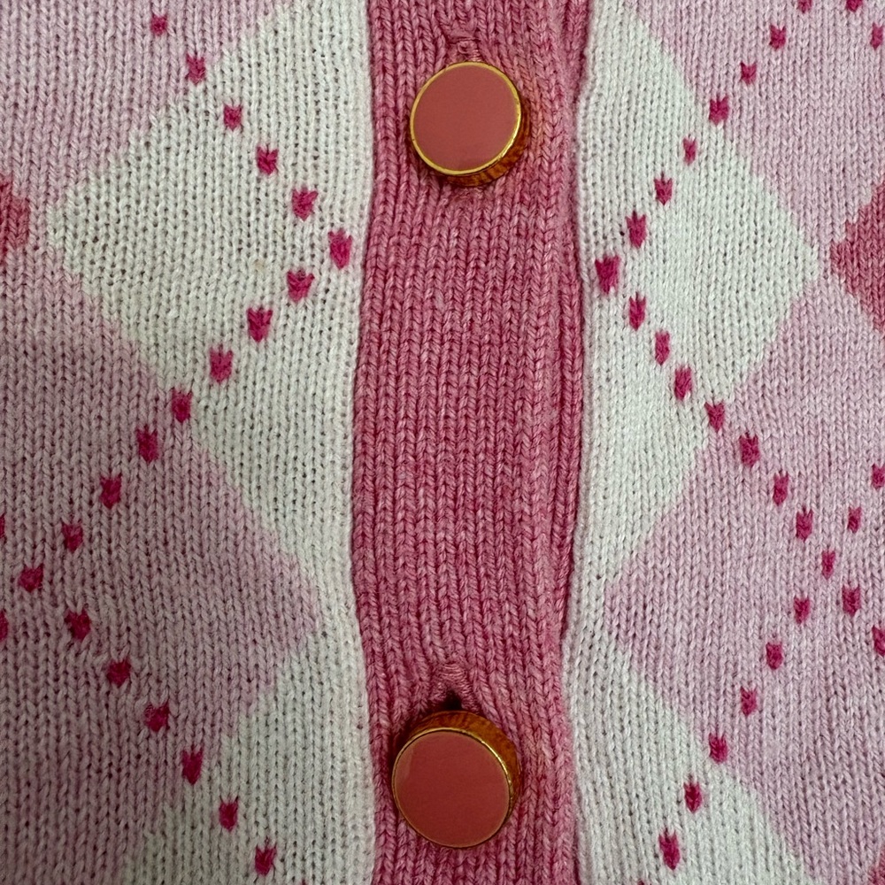 Talbots Pink & White Argyle Cardigan 3/4 Sleeves Plus Petites Preppy Academic - Picture 2 of 5